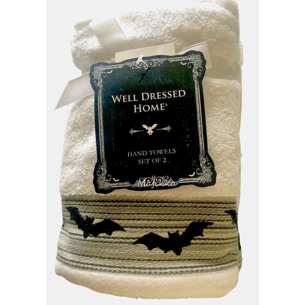 Halloween Hand Towels Black Bat Scary Spooky Well Dressed Home Set of 2